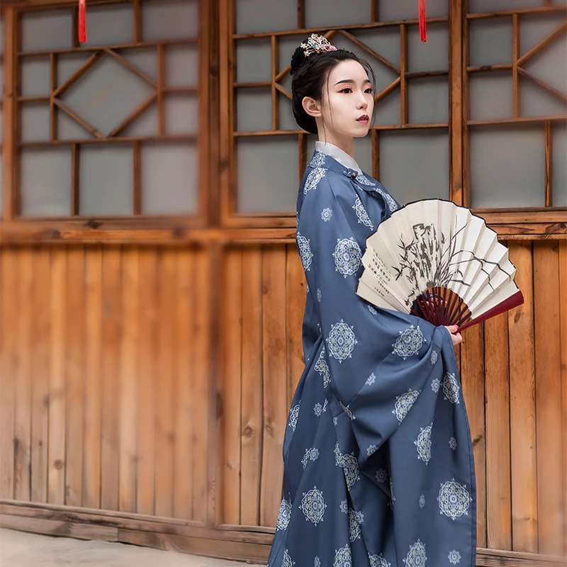 

Новинка 2020 г., традиционное китайское платье Hanfu с круглым вырезом и рукавами в этническом стиле династии Мин