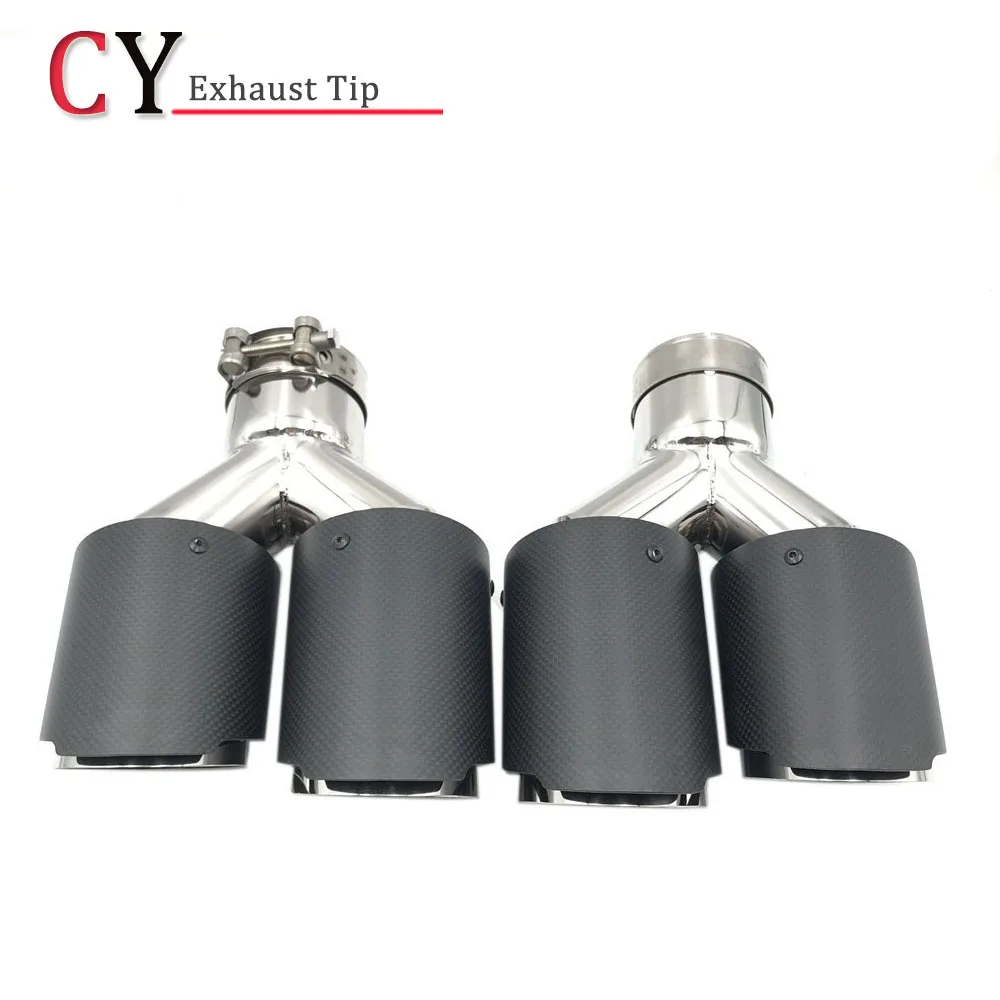 

1Pair Car Matte Carbon Fiber Muffler Tip Y Shape Double Exit Exhaust Pipe Mufflers Nozzle Decoration Universal Silver Stainless