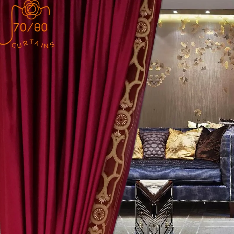 French Light Luxury Red Velvet Lace Stitching Thickening Blackout Curtains for Living Room Bedroom Product Customization
French Light Luxury Red Velvet Lace Stitching Thickening Blackout Curtains for Living Room Bedroom Product Customization