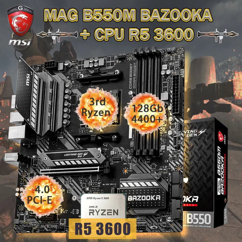 MSI MAG B550M BAZOOKA Motherboard Combo+AMD Kit Ryzen 5 3600 Set DDR4 128Gb M.2 PCI-E 4.0 GAMING B550 Placa-Mãe AM4 Desktop B550
MSI MAG B550M BAZOOKA Motherboard Combo+AMD Kit Ryzen 5 3600 Set DDR4 128Gb M.2 PCI-E 4.0 GAMING B550 Placa-Mãe AM4 Desktop B550