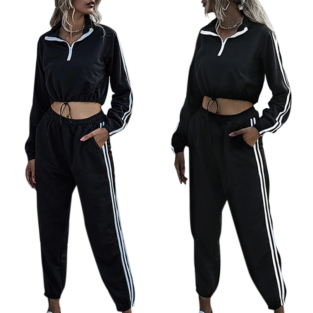 VICABO Striped Stitching Women Sets Long Sleeve Zipper Lapel Drawstring Slim Crop Tops Elastic Long Pants Fitness Tractsuits
VICABO Striped Stitching Women Sets Long Sleeve Zipper Lapel Drawstring Slim Crop Tops Elastic Long Pants Fitness Tractsuits