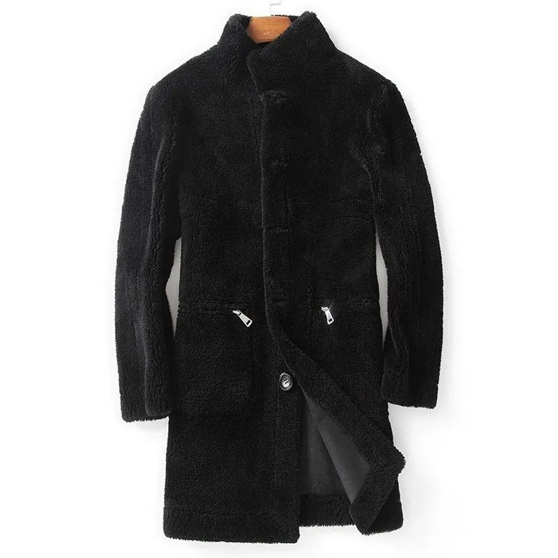 Мужская зимняя куртка Двусторонняя Роскошная шерстяная овчина длинные пальто