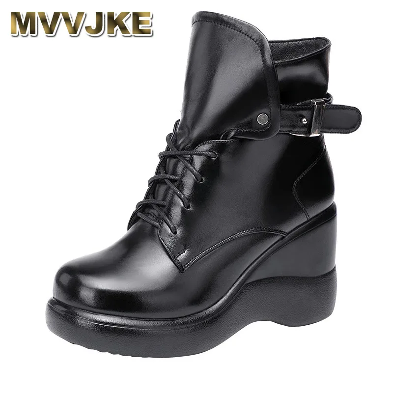 MVVJKE High Heel Black Ankle Boots Women Wedges Heel Round Head Large Size 32 To 43 Lace Up Winter Short Boots Womsn
MVVJKE High Heel Black Ankle Boots Women Wedges Heel Round Head Large Size 32 To 43 Lace Up Winter Short Boots Womsn