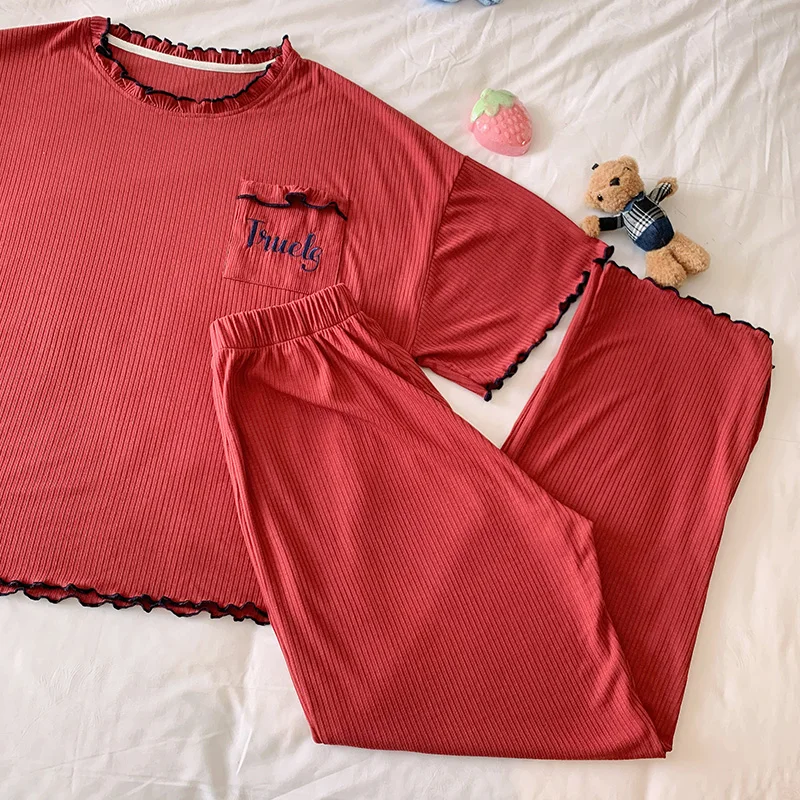 Summer Pajamas Women's Short-Sleeved Trousers Korean Style Thin Student Suit Red Simple Modal Home Wear Spring and Autumn
Summer Pajamas Women's Short-Sleeved Trousers Korean Style Thin Student Suit Red Simple Modal Home Wear Spring and Autumn