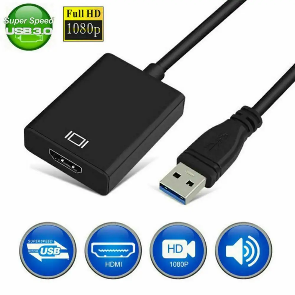 USB 3.0 To HDMI-compatible female Audio Video Adaptor Converter Cable For Windows 7/8/10 PC
USB 3.0 To HDMI-compatible female Audio Video Adaptor Converter Cable For Windows 7/8/10 PC