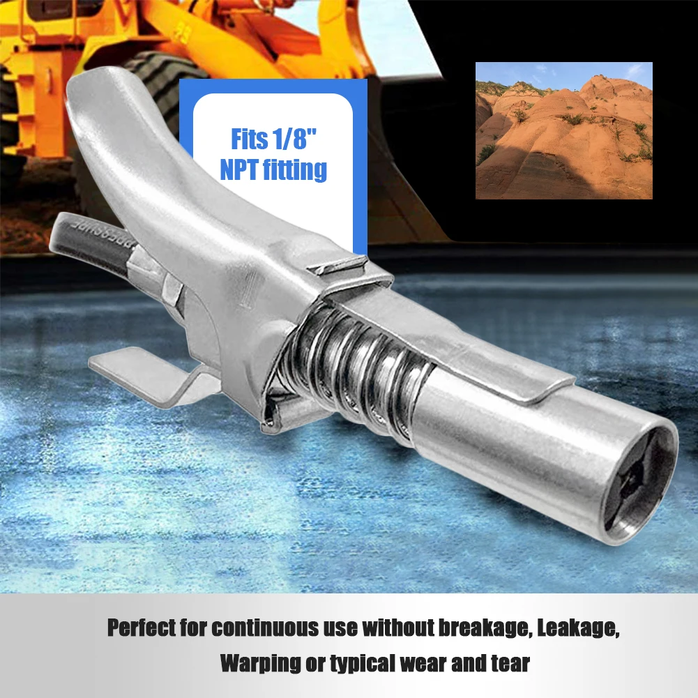 Zerk Fittings 10,000 PSI 1/8" NPT Self-Locking Two Press Grease Gun Adapter Hose Kit Gun Lock Grease Coupler Quick Release
Zerk Fittings 10,000 PSI 1/8" NPT Self-Locking Two Press Grease Gun Adapter Hose Kit Gun Lock Grease Coupler Quick Release
