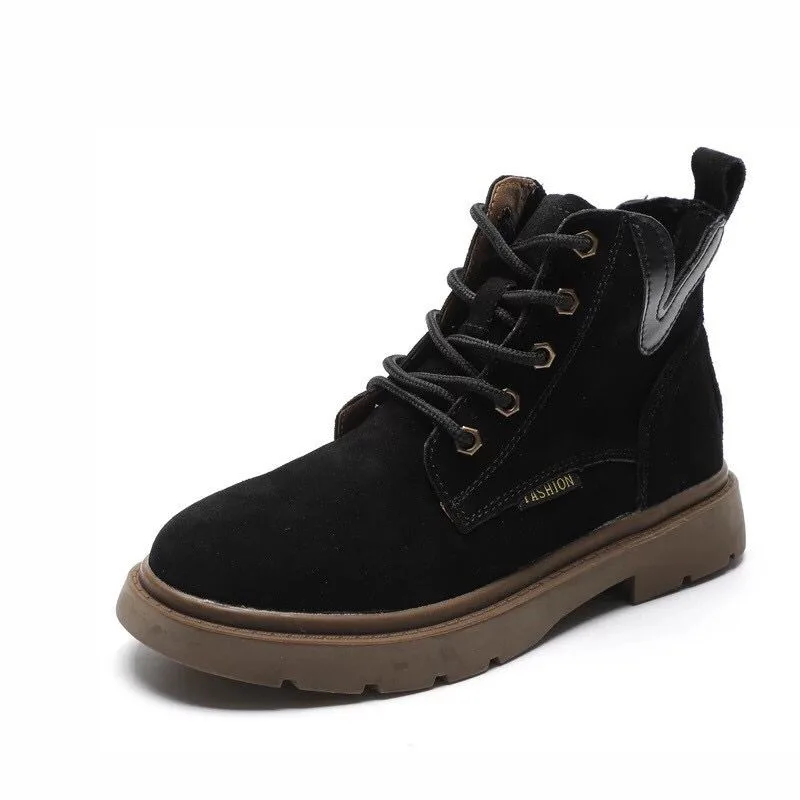 2019 new Korean autumn fashion round head suede solid lace up casual boots British style versatile women's boots 
2019 new Korean autumn fashion round head suede solid lace up casual boots British style versatile women's boots