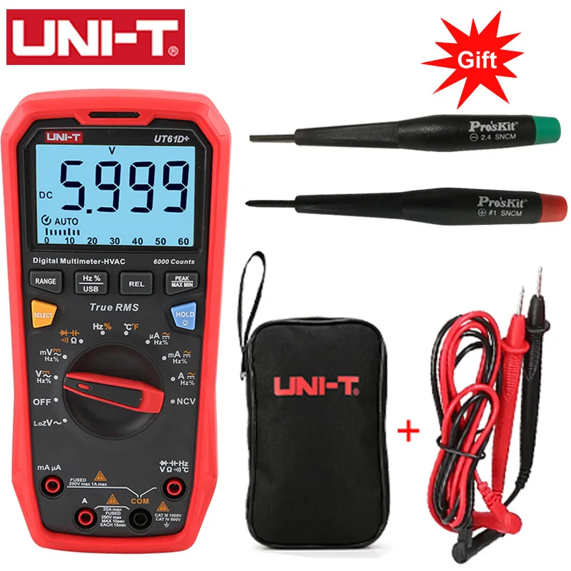 UNI-T Handheld Digital Multimeter UT61B+ DC AC 1000V 60mF/220 mF Capacitance Testing True RMS Auto Range Meter UT61D+ UT61E+
UNI-T Handheld Digital Multimeter UT61B+ DC AC 1000V 60mF/220 mF Capacitance Testing True RMS Auto Range Meter UT61D+ UT61E+