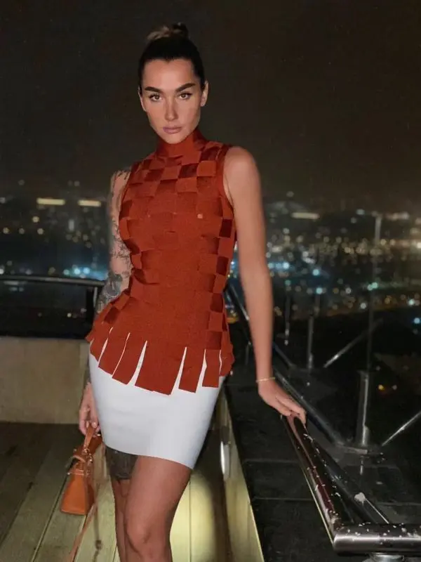 Top Quality Brown White Two Pieces Set Sleeveless Rayon Bandage Dress Cocktail Party Dress Vestidos
Top Quality Brown White Two Pieces Set Sleeveless Rayon Bandage Dress Cocktail Party Dress Vestidos