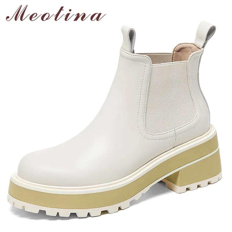 Женские ботильоны на платформе Meotina, осенние полусапожки из натуральной кожи на толстом высоком каблуке, без застежки, с круглым носком 
Женские ботильоны на платформе Meotina, осенние полусапожки из натуральной кожи на толстом высоком каблуке, без застежки, с круглым носком
