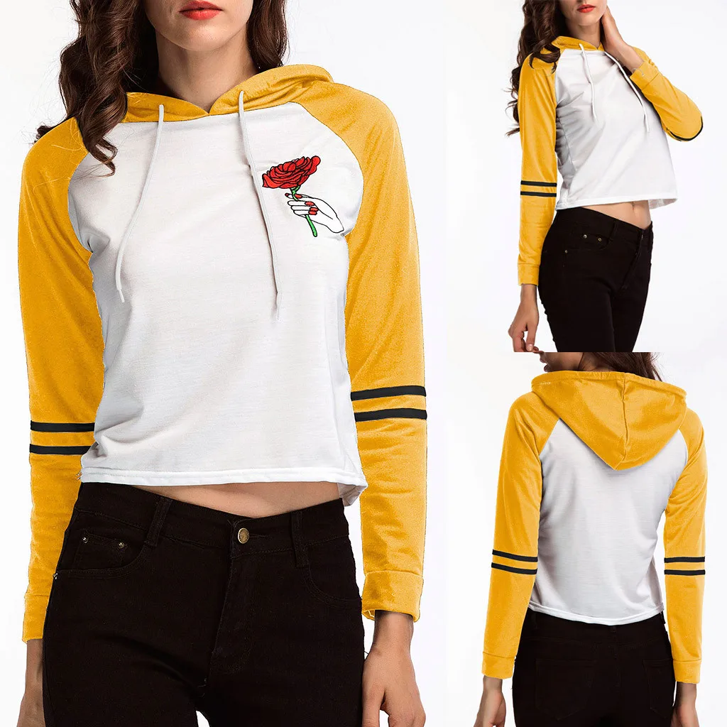 Vogue Women's Casual Round Neck Long Sleeve Embroidered Hooded Top Splice Slim Hooded Sweatshirts Female Autumn Winter 
Vogue Women's Casual Round Neck Long Sleeve Embroidered Hooded Top Splice Slim Hooded Sweatshirts Female Autumn Winter