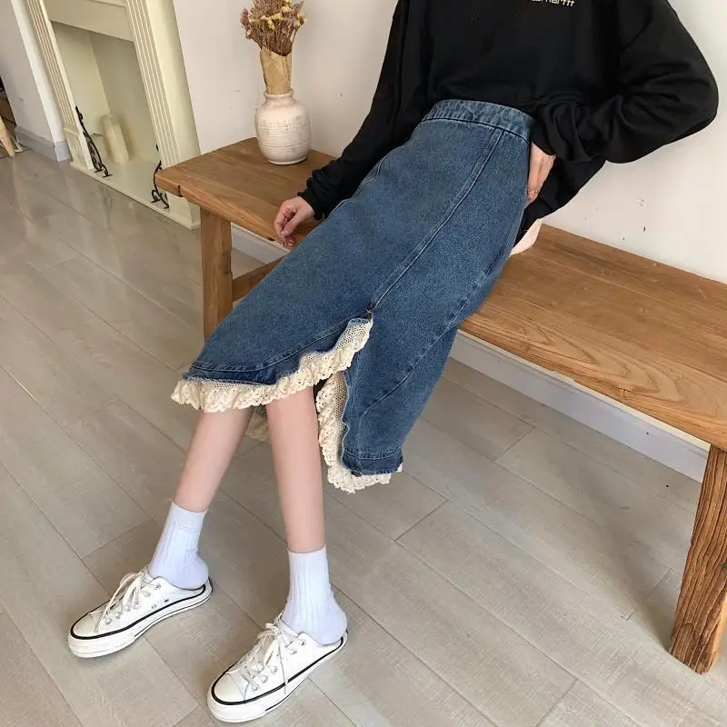High Waist Irregular Split Denim Skirt Mid Length Slim Denim Skirt 2021 Summer Versatile Fashion Lace Skirt
High Waist Irregular Split Denim Skirt Mid Length Slim Denim Skirt 2021 Summer Versatile Fashion Lace Skirt