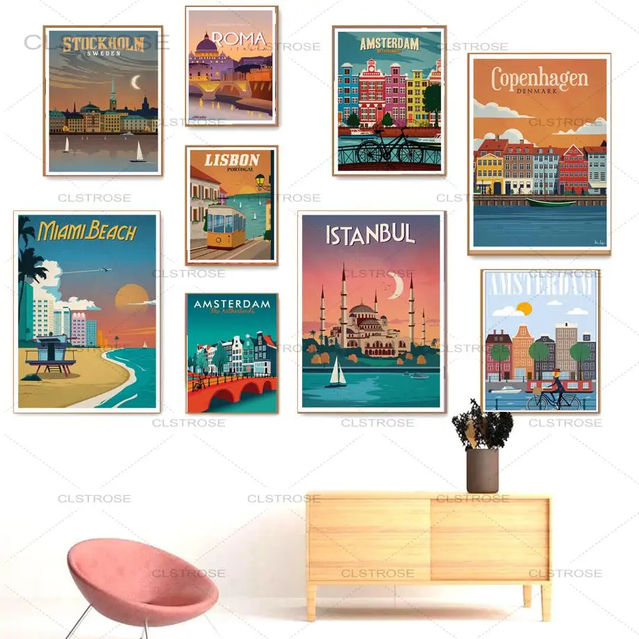 Hot Tourism World Travel City Posters Vintage Amsterdam Lisbon Canvas Paintings for Home Decoration Nordic Wall Art Pictures
Hot Tourism World Travel City Posters Vintage Amsterdam Lisbon Canvas Paintings for Home Decoration Nordic Wall Art Pictures