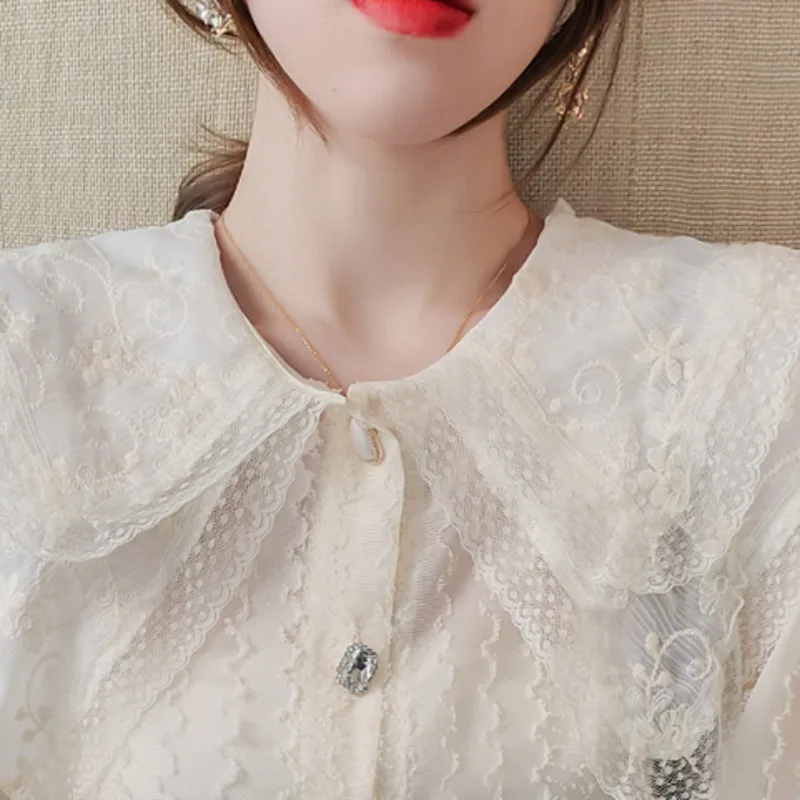 Lace Patchwork Loose Blouses Fashion Chiffon White Tops Femme Blusas Women Elegant Women Shirt Camisas De Mujer 2021 Spring
Lace Patchwork Loose Blouses Fashion Chiffon White Tops Femme Blusas Women Elegant Women Shirt Camisas De Mujer 2021 Spring