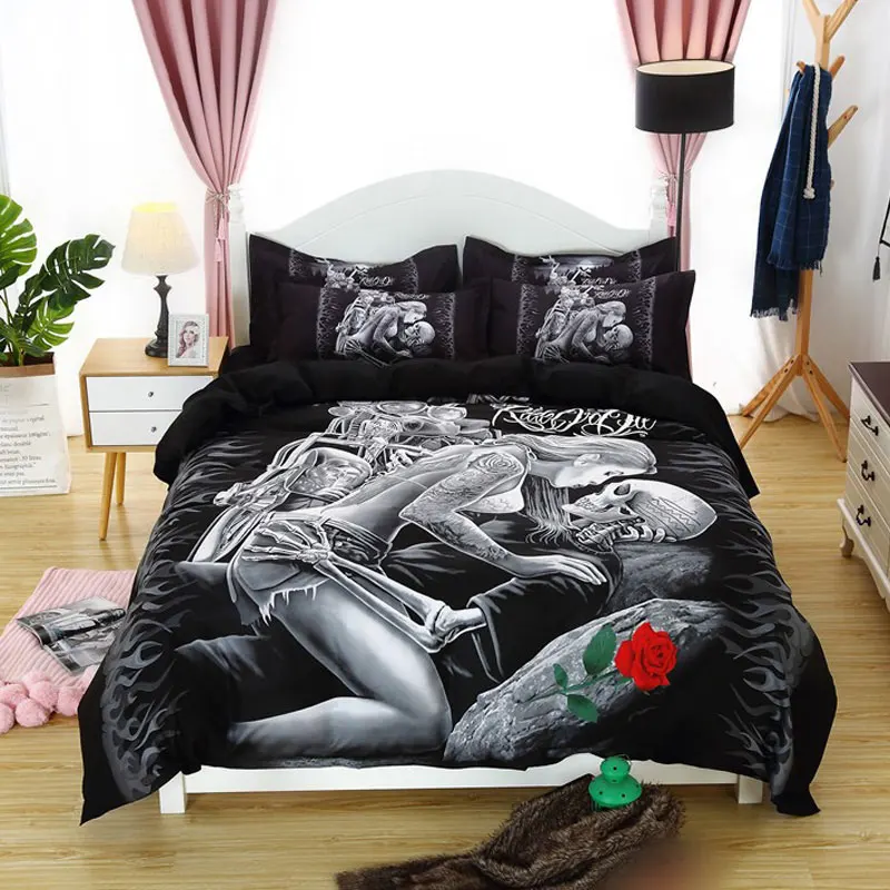 Rose Flower Skull Digital Print Bedding Set Quilt Cover Creative 2/3pcs Bedding Set Halloween Bedclothes Home Decorations
Rose Flower Skull Digital Print Bedding Set Quilt Cover Creative 2/3pcs Bedding Set Halloween Bedclothes Home Decorations