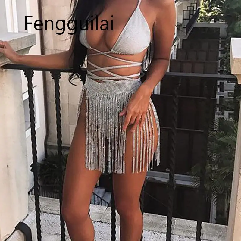 Женская юбка с кисточками FENGGUILAI золотистая/Серебристая мини металлической