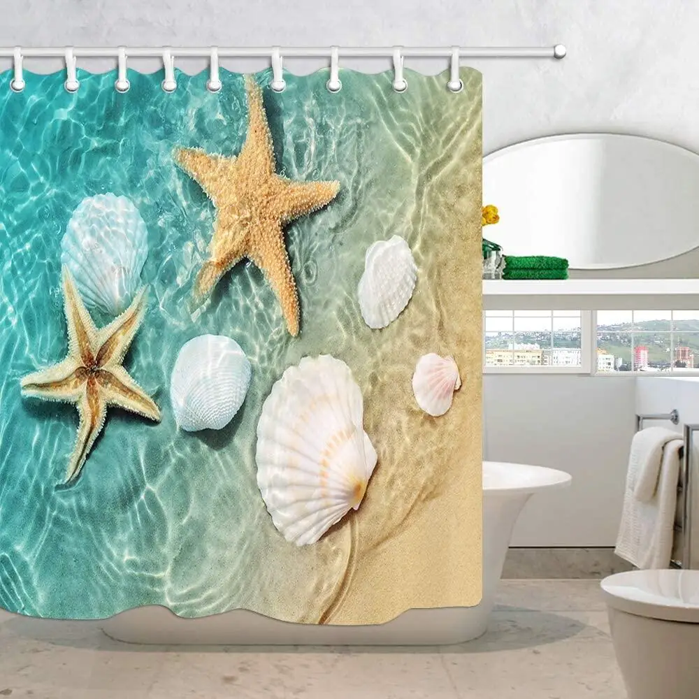 Beach Shower Curtain Set, tarfish and Seashells on Blue Ocean Water Polyester Fabric Bathroom Decor Bath Curtains With Hooks
Beach Shower Curtain Set, tarfish and Seashells on Blue Ocean Water Polyester Fabric Bathroom Decor Bath Curtains With Hooks