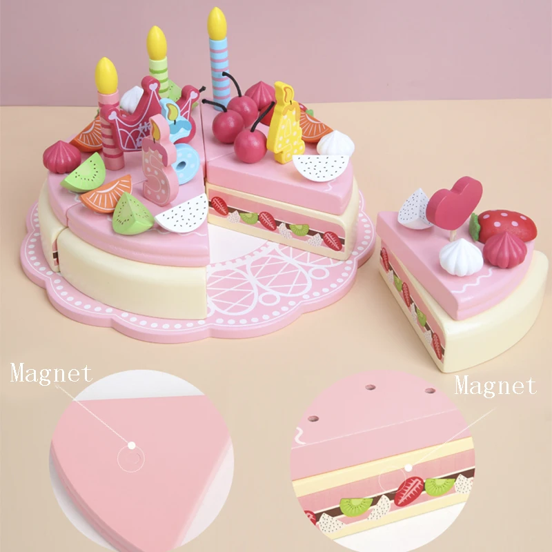 Детский деревянный имитации Магнитный торт клубника Двойной День Рождения Торт