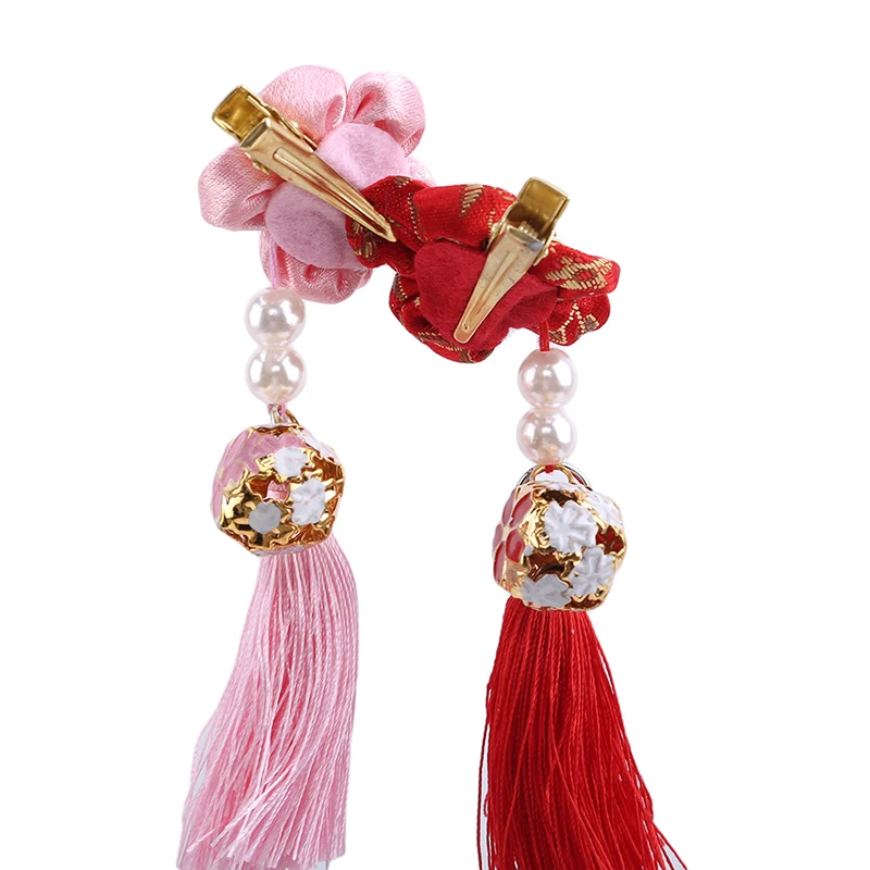 Kids Hairpins Girls 5 Petals Flower Tassels Hair Clips Chinese National Style Hairpins Cheongsam Hair Accessories
