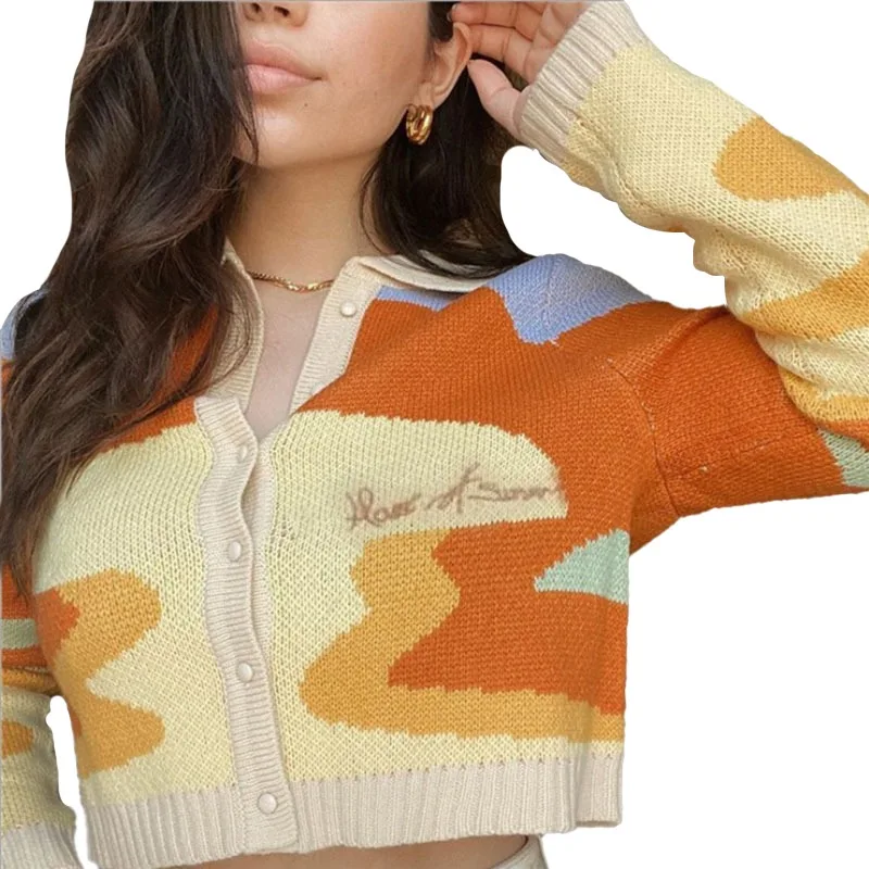 Women Autumn Winter New Rainbow Tie-Dye Color Matching Sweater Wearing V-neck Knitted Cardigan Short Long-Sleeved Tops
Women Autumn Winter New Rainbow Tie-Dye Color Matching Sweater Wearing V-neck Knitted Cardigan Short Long-Sleeved Tops