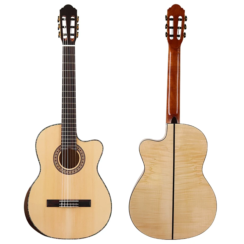 Solid Spruce Top Flame Maple Back Side 39 Inch Classic Guitar Natural Color 6 Strings High Gloss Classical Guitar with Armrest
Solid Spruce Top Flame Maple Back Side 39 Inch Classic Guitar Natural Color 6 Strings High Gloss Classical Guitar with Armrest