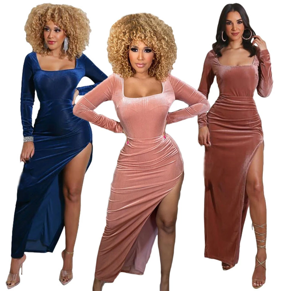Fall Black Velvet Sexy Split Dresses Streetwear Square Neck Long Sleeve Party Dress Woman Elegant Bodycon Ruched Midi Dress
Fall Black Velvet Sexy Split Dresses Streetwear Square Neck Long Sleeve Party Dress Woman Elegant Bodycon Ruched Midi Dress
