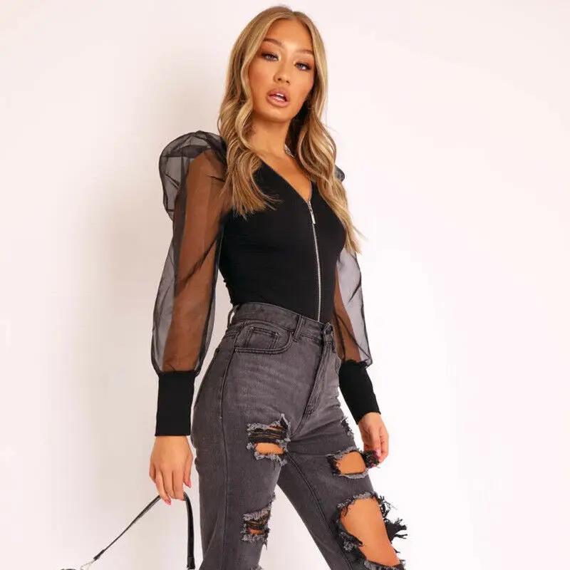 2020 Spring Womens Jumpsuit Mesh Sheer Puff Sleeve Zipper V-Neck Bodysuit Slim Leotard Bodycon Jumpsuit Romper Tops Blouse White 
2020 Spring Womens Jumpsuit Mesh Sheer Puff Sleeve Zipper V-Neck Bodysuit Slim Leotard Bodycon Jumpsuit Romper Tops Blouse White