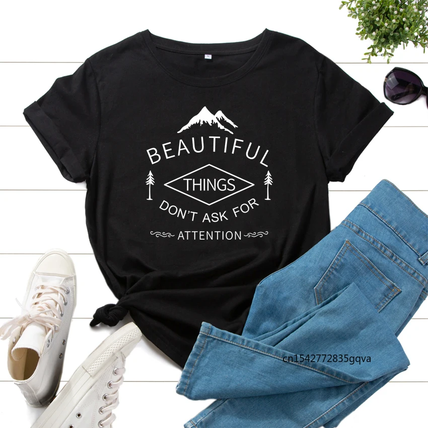 Women's Graphic T-Shirts Printed Shirt Tee Short Sleeve Summer Tops Female Tees Beautiful Things Don't Ask for Attention
Women's Graphic T-Shirts Printed Shirt Tee Short Sleeve Summer Tops Female Tees Beautiful Things Don't Ask for Attention