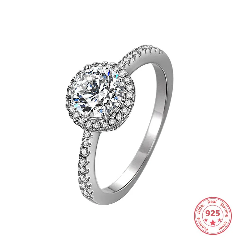 

HOYON S925 Pure Silver Women's Ring 2 Carat AAA Zircon Imitation Mausang Diamond Classic Engagement Ring Wedding Jewelry Gift