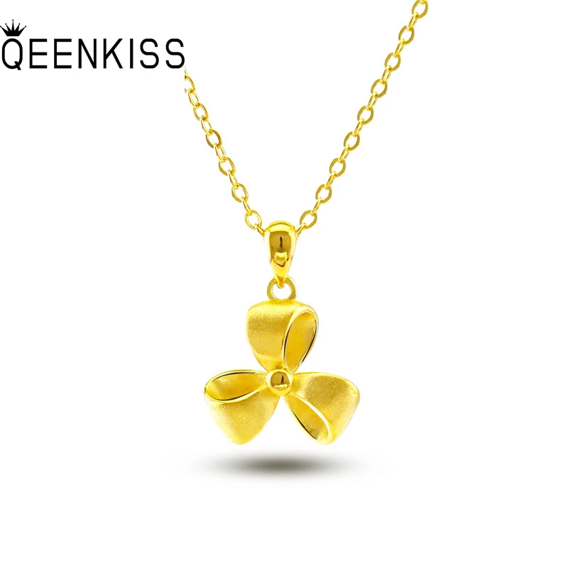 

QEENKISS NC583 2021 Fine Jewelry Wholesale Fashion Woman Girl Birthday Wedding Gift Flower Bowknot 24KT Gold Pendant Necklaces
