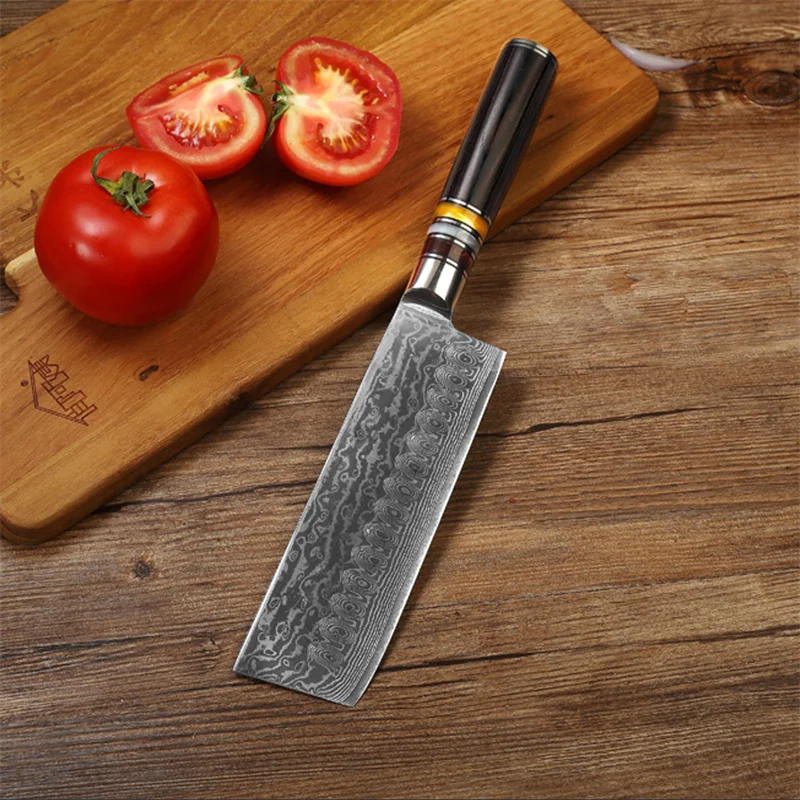 Sushi Knife Damascus Steel Knife 7-inch Small Kitchen Knife REsin Color Wooden Handle Sushi Cuisine Sliced Fish Slicing Knife
Sushi Knife Damascus Steel Knife 7-inch Small Kitchen Knife REsin Color Wooden Handle Sushi Cuisine Sliced Fish Slicing Knife
