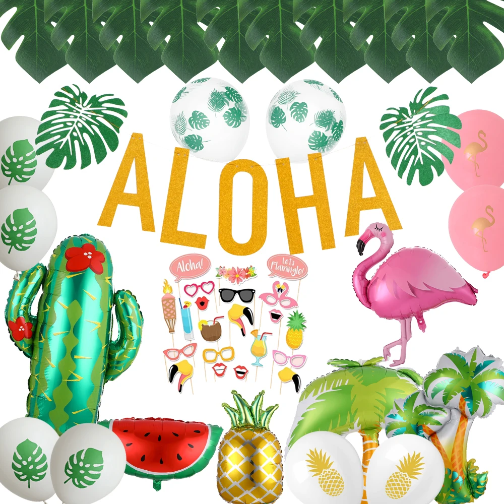 

Tropical Palm Leaf Hawaiian Party Decor Pineapple Flamingo Balloons Aloha Letter Ballon Summer Luau Party Birthday Supplies