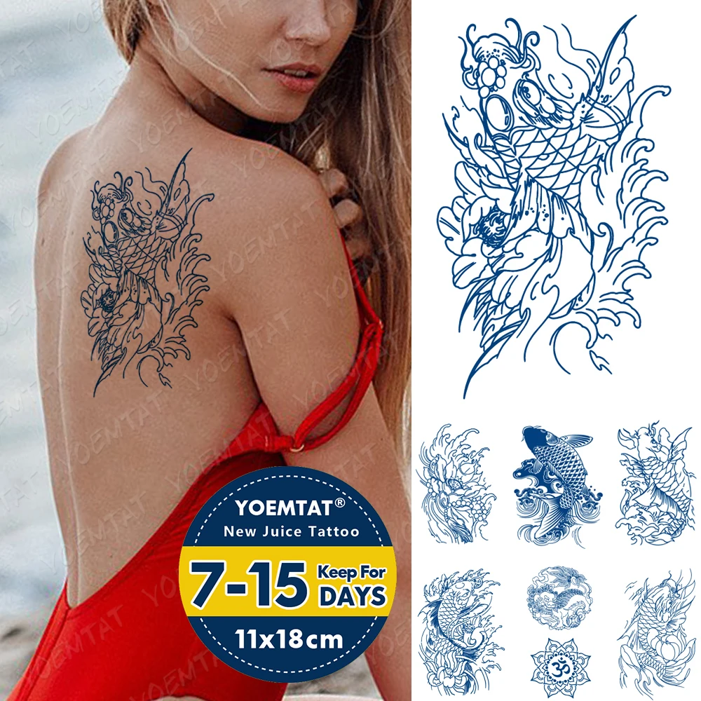 

Juice Ink Tattoos Body Art semi-permanent Temporary Tattoo Sticker Japan Carp Totem Tatoo Arm Fake Line Lotus Tatto Women