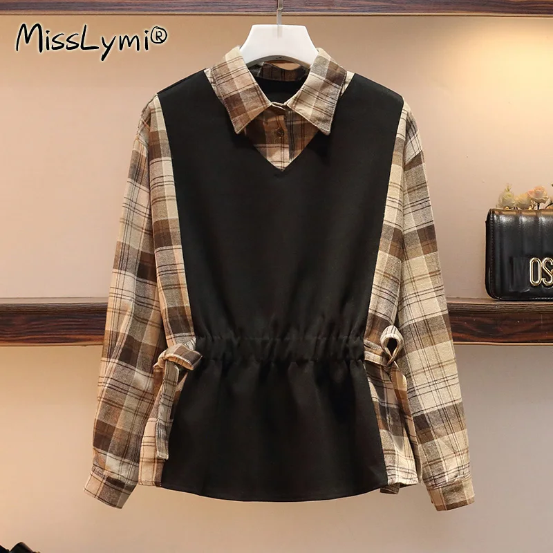 L-4XL Plus Size Women Black Casual Tops Autumn 2020 Fashion Turn-down Collar Long Sleeve Patchwork Fake 2 Piece Plaid Shirts
L-4XL Plus Size Women Black Casual Tops Autumn 2020 Fashion Turn-down Collar Long Sleeve Patchwork Fake 2 Piece Plaid Shirts