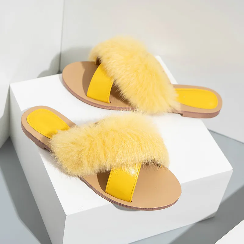 Fur Slides Outside Wear Women's Shoes Summer Casual Flat-bottomed Large Size Slippers for Woman PU Leather Cross Flip Flops 
Fur Slides Outside Wear Women's Shoes Summer Casual Flat-bottomed Large Size Slippers for Woman PU Leather Cross Flip Flops