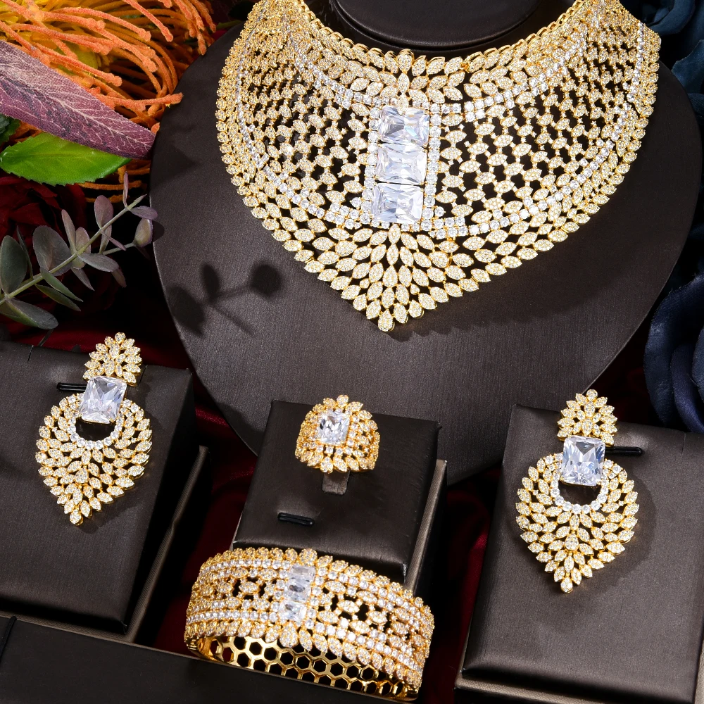 Blachette High Quality Exclusive Design Luxury Necklace Bracelet Ring Earring 4PCS Women's Wedding Celebration Dubai Jewelry Set
Blachette High Quality Exclusive Design Luxury Necklace Bracelet Ring Earring 4PCS Women's Wedding Celebration Dubai Jewelry Set
