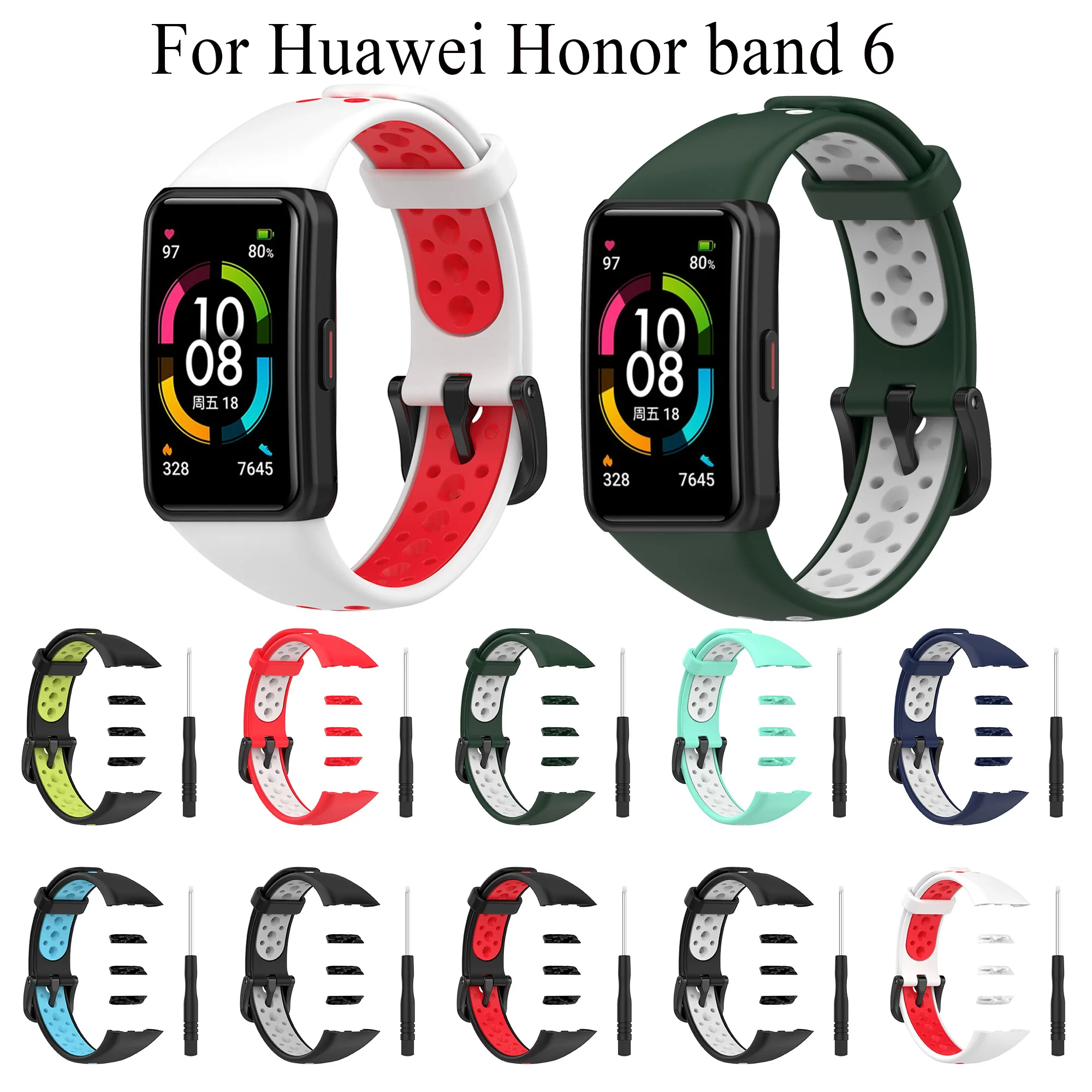 Double color new Silicone watch Straps For Huawei Honor band 6 smart watchband Bracelet with tools for Huawei band 6 Adjustable
Double color new Silicone watch Straps For Huawei Honor band 6 smart watchband Bracelet with tools for Huawei band 6 Adjustable