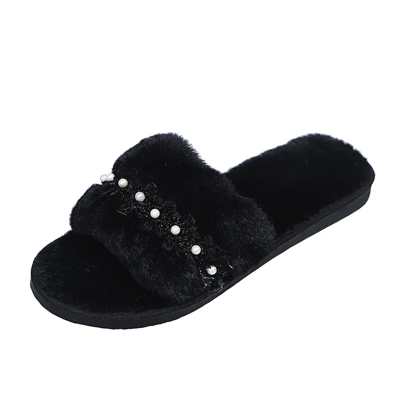 Winter Fashion Women's Slippers Pearl Lace Design Plush Home Shoes Solid Color Non-slip Comfortable Plush Slides Cute Casual 
Winter Fashion Women's Slippers Pearl Lace Design Plush Home Shoes Solid Color Non-slip Comfortable Plush Slides Cute Casual