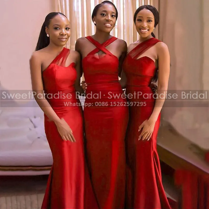 Red Long Bridesmaid Dresses Mermaid Criss Cross Neck One Shoulder African Women Wedding Party Dress Gown
Red Long Bridesmaid Dresses Mermaid Criss Cross Neck One Shoulder African Women Wedding Party Dress Gown