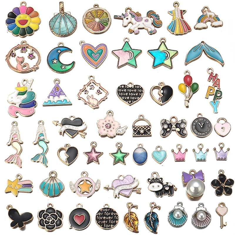 50 Style Mix Size Alloy Metal Drop Oil Charms Unicorn Sun Flower Heart KC Gold Pendant For DIY Bracelet Necklace Jewelry Making
50 Style Mix Size Alloy Metal Drop Oil Charms Unicorn Sun Flower Heart KC Gold Pendant For DIY Bracelet Necklace Jewelry Making