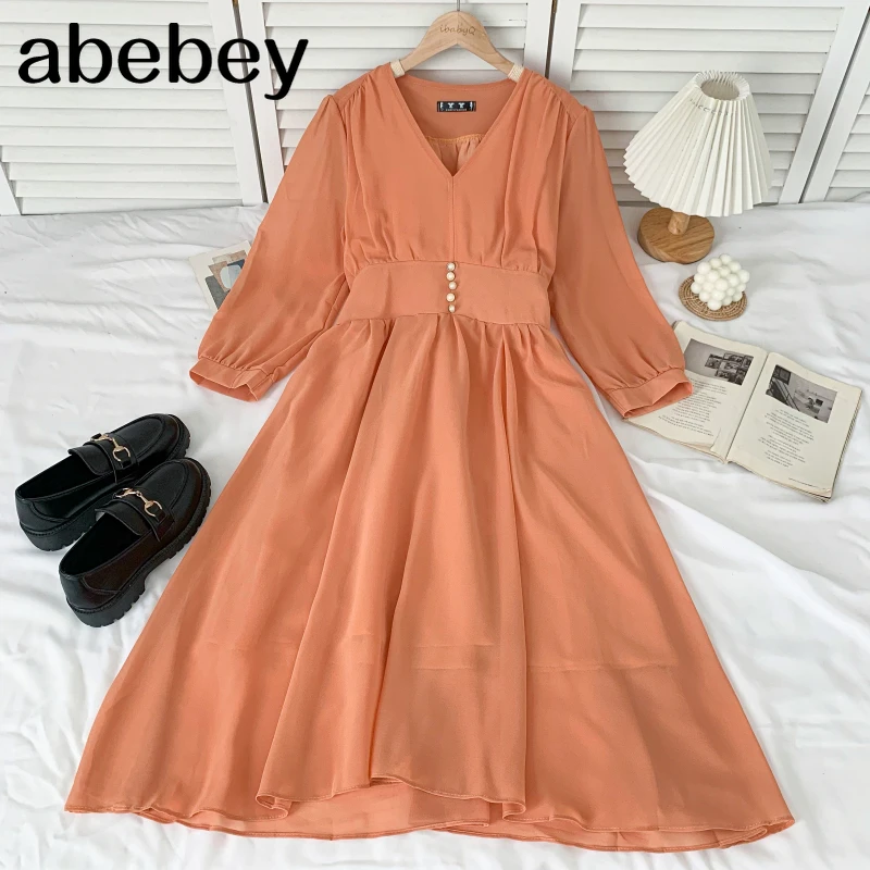 French V-Neck long sleeve Dress button decoration high waist pleated solid color mid-length A-line Dress 2021 New Autumn Winter
French V-Neck long sleeve Dress button decoration high waist pleated solid color mid-length A-line Dress 2021 New Autumn Winter