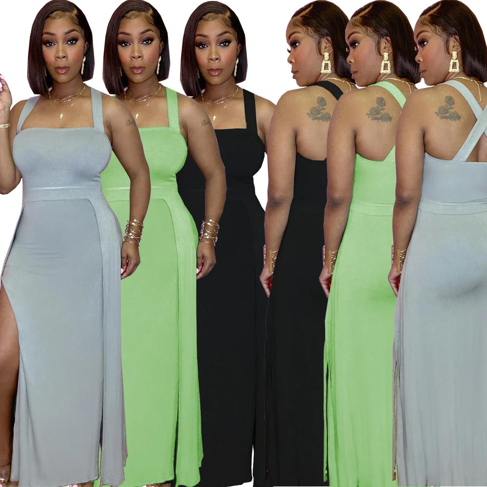 CQ121 Europe and the United States summer sexy women's solid color suspender waist split swing dress spot supply
CQ121 Europe and the United States summer sexy women's solid color suspender waist split swing dress spot supply