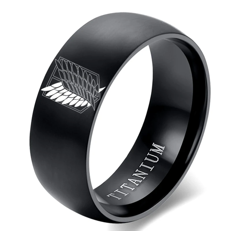8mm Attack on Titan Black sliver Stainless Steel Ring Wings Of Liberty Flag Finger Rings For Men Women Jewelry Anime Fans
8mm Attack on Titan Black sliver Stainless Steel Ring Wings Of Liberty Flag Finger Rings For Men Women Jewelry Anime Fans