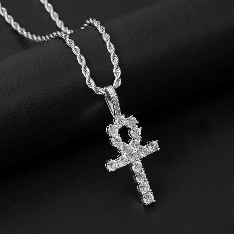 Hip Hop Silver Color Bling CZ Ankh Cross Iced Out Cubic Zirconia Necklaces & Pendants For Men women Charm Jewelry | Украшения и