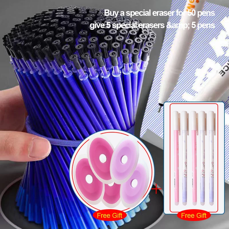 

Erasable pen neutral friction easy to erase refill crystal blue black full needle tube 0.5mm free special eraser