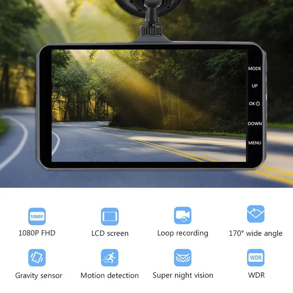 4-inch high-definition touch screen 1080P car driving recorder front and rear double lens support reversing image
4-inch high-definition touch screen 1080P car driving recorder front and rear double lens support reversing image