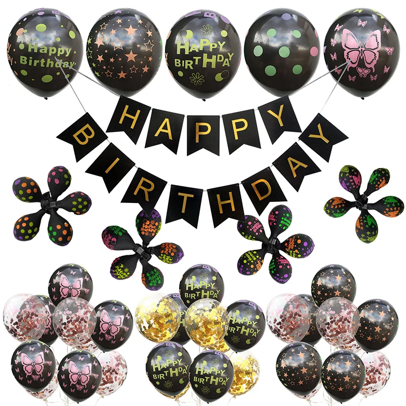 Fashion New Black Birthday Letter Happy Birthday Wave Point Five-star Printed Latex Balloon Fashion Kit Scene Decoration Product
Fashion New Black Birthday Letter Happy Birthday Wave Point Five-star Printed Latex Balloon Fashion Kit Scene Decoration Product