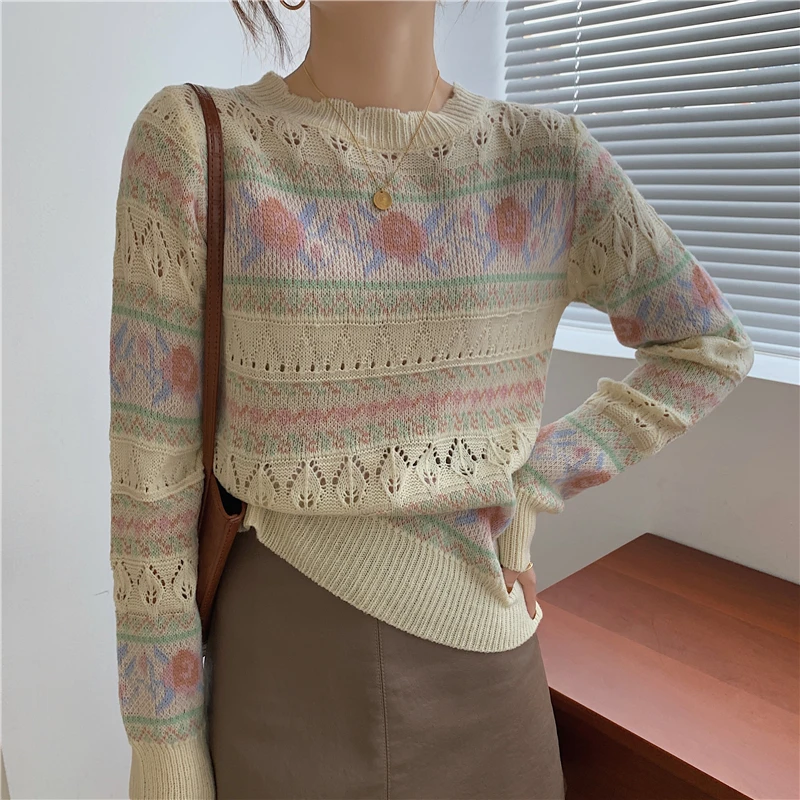 Kimotimo Jacquard Hollow Out Pullover Women French Vintage Long Sleeve Sweaters Autumn 2021 New O-neck All-match Argyle Sweater
Kimotimo Jacquard Hollow Out Pullover Women French Vintage Long Sleeve Sweaters Autumn 2021 New O-neck All-match Argyle Sweater