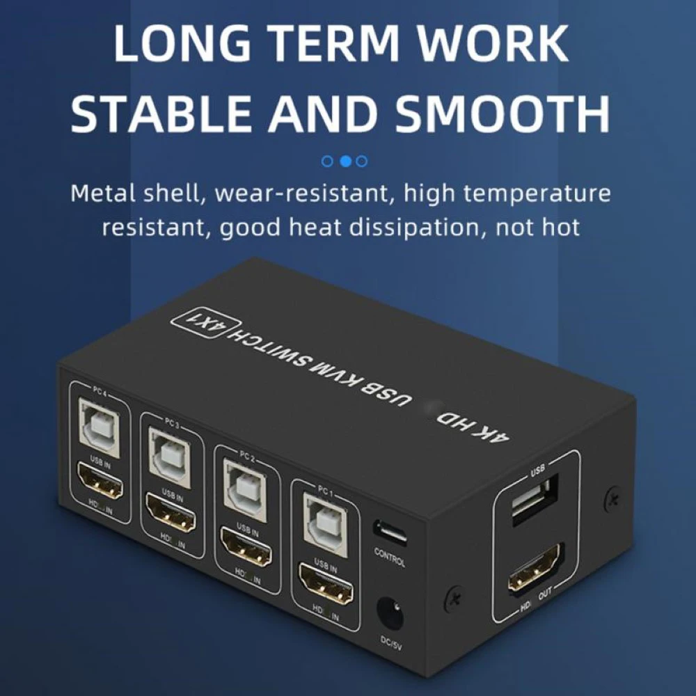 New Arrival 4K USB KVM Switch Box 4 Ports 4K HDMI-Compatible USB KVM Switch Support PC Printer Wireless Keyboard Mouse
New Arrival 4K USB KVM Switch Box 4 Ports 4K HDMI-Compatible USB KVM Switch Support PC Printer Wireless Keyboard Mouse