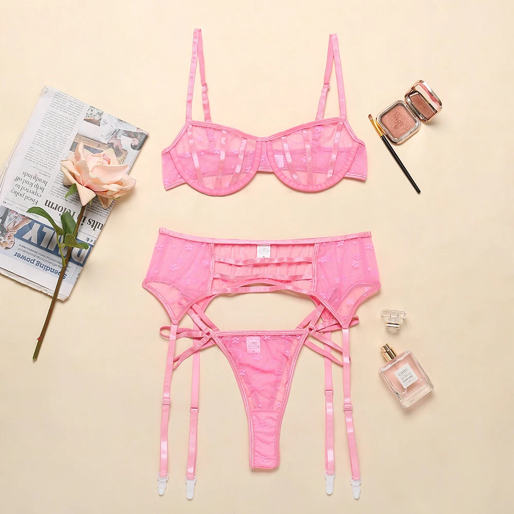 Lace Lingerie Set Sexy Transparent Bra 3 Piece Set Women's Underwear Push Up Bra Lenceria Underwear Bra and Panty Set 
Lace Lingerie Set Sexy Transparent Bra 3 Piece Set Women's Underwear Push Up Bra Lenceria Underwear Bra and Panty Set